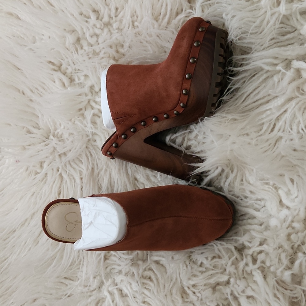 Jessica Simpson Tan Suede Mules with Studded Detail